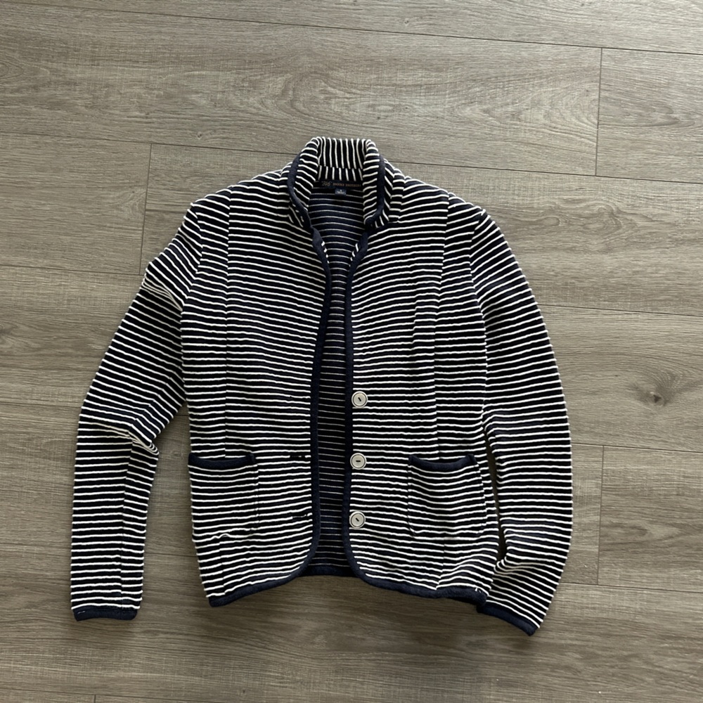 346 Brooks Brothers Navy & White Striped 100% Cotton Jacket (size:S)